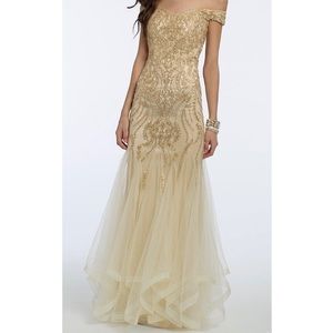 Gold, elegant prom dress